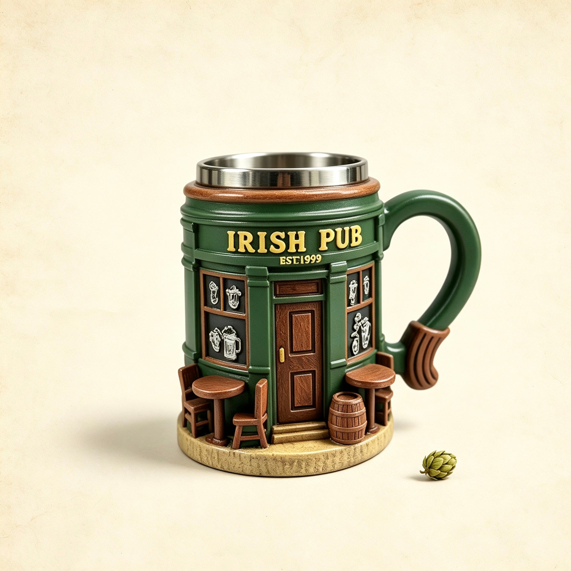 [Most Popular]3D Sculpture Stainless Steel Mug｜Irish Pub