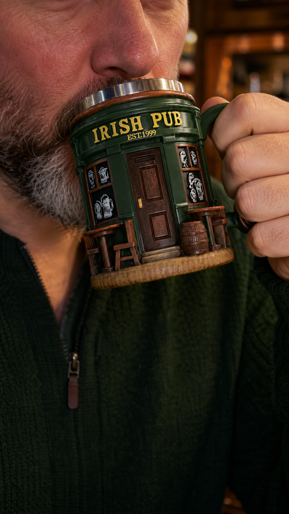 [Most Popular]3D Sculpture Stainless Steel Mug｜Irish Pub