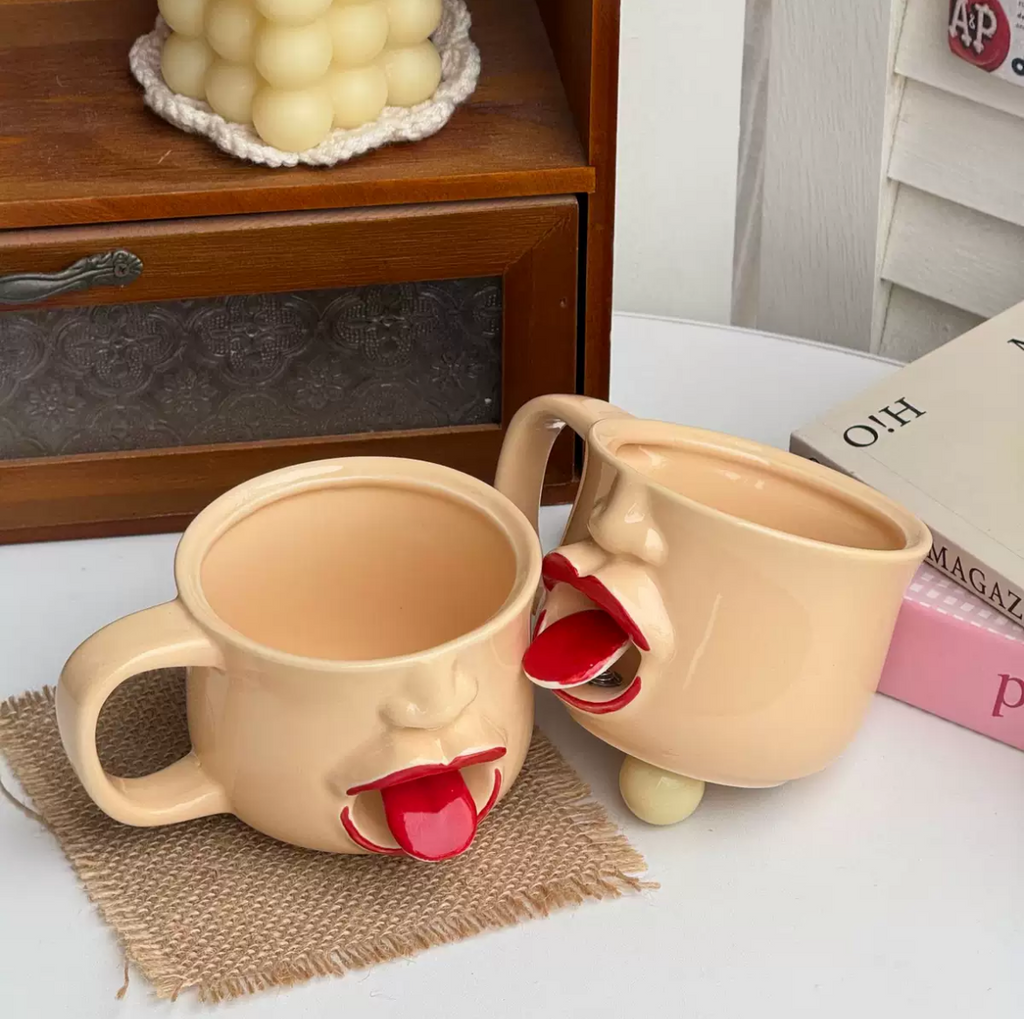 Silly Tongue Face Ceramic Mug | Weird Fun Novelty Coffee Cup
