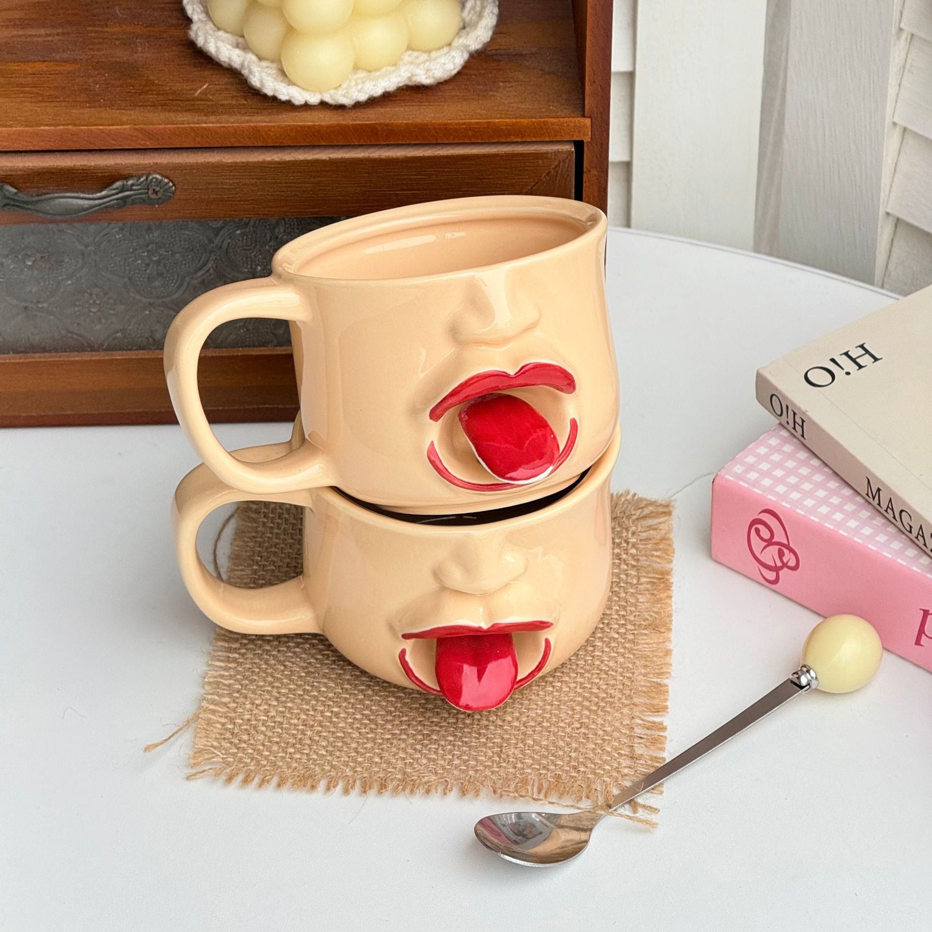 Silly Tongue Face Ceramic Mug | Weird Fun Novelty Coffee Cup