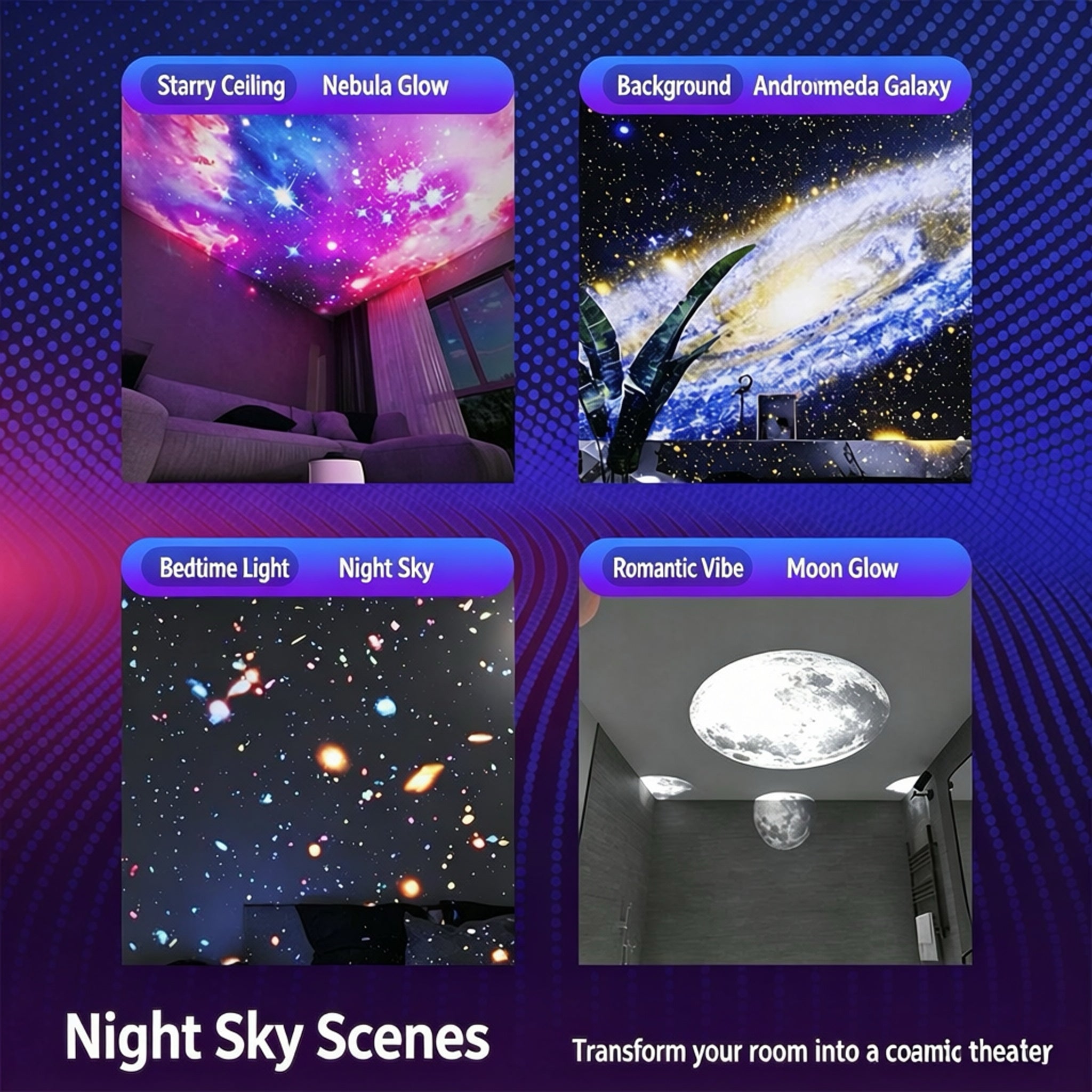 Star Projector, 13Cosmic Scenes Galaxy Projector for Bedroom，USB