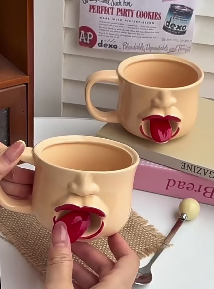 Silly Tongue Face Ceramic Mug | Weird Fun Novelty Coffee Cup